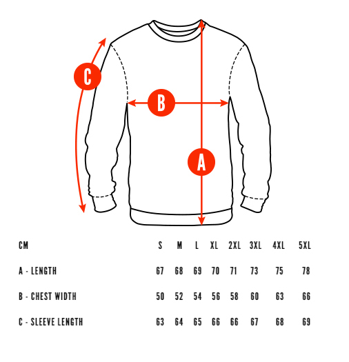 Genshin Impact Sweatshirt Size chart