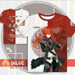 Genshin Impact T-Shirts – Anime Kawaii Diluc 3D Printing T-shirt